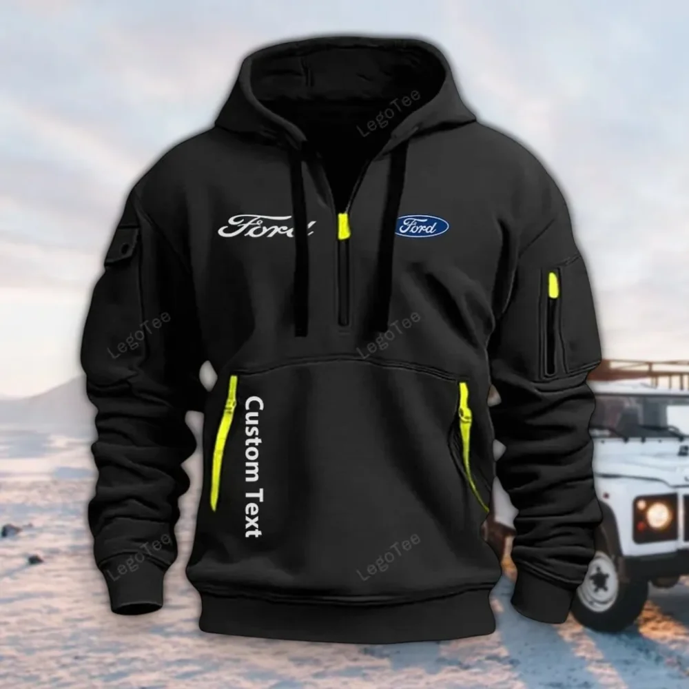 Vintage Ride Hoodie Half Zipper, Supporter Style Half-Zip Hoodie CAR112 - Black
