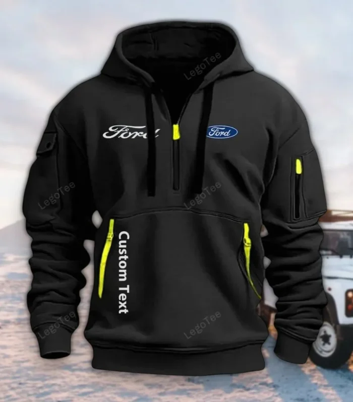 Vintage Ride Hoodie Half Zipper, Supporter Style Half-Zip Hoodie CAR112 - Black
