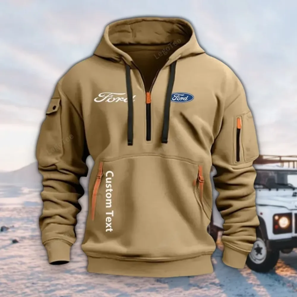 Muscle Car Hoodie Half Zipper, Supporter Style Half-Zip Hoodie CAR112 - Khaki