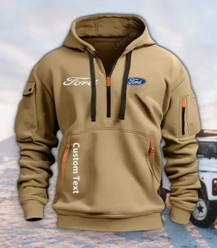 Muscle Car Hoodie Half Zipper, Supporter Style Half-Zip Hoodie CAR112 - Khaki