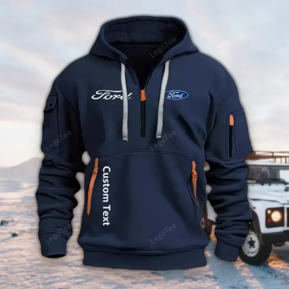 Vintage Ride Hoodie Half Zipper, All-Season Fan Half-Zip Hoodie CAR112 - Navy