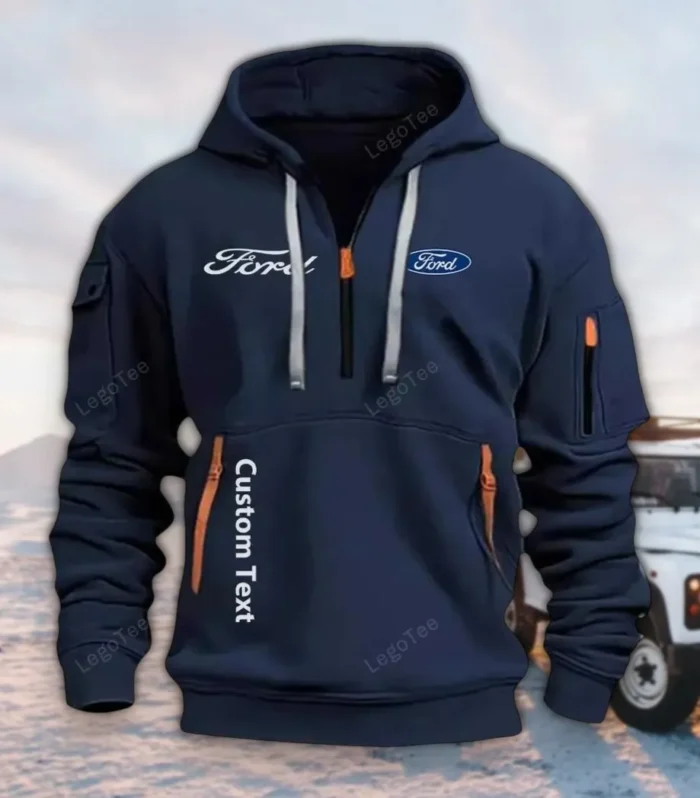 Vintage Ride Hoodie Half Zipper, All-Season Fan Half-Zip Hoodie CAR112 - Navy