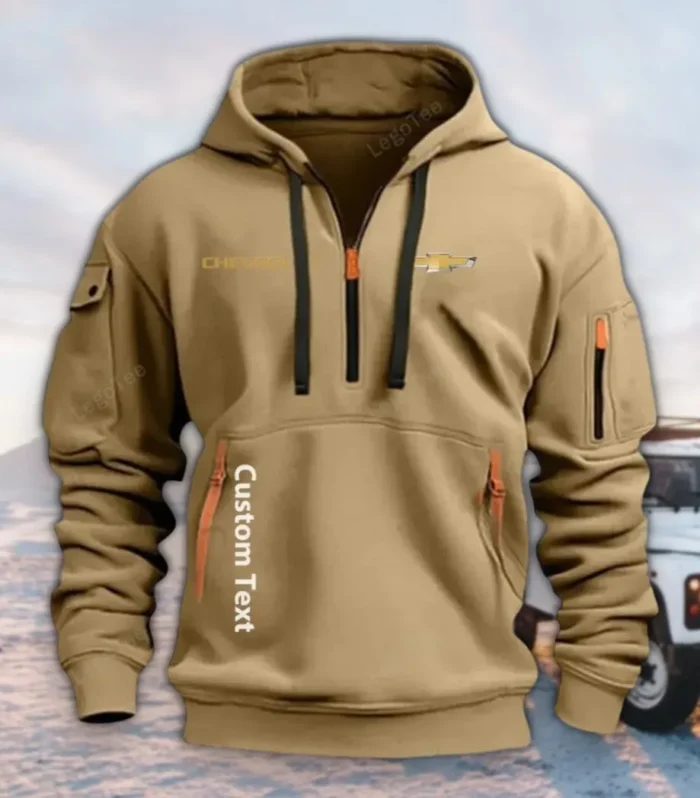 Urban Commuter Car Hoodie Half Zipper, Bold Fan Hoodie CAR112 - Khaki