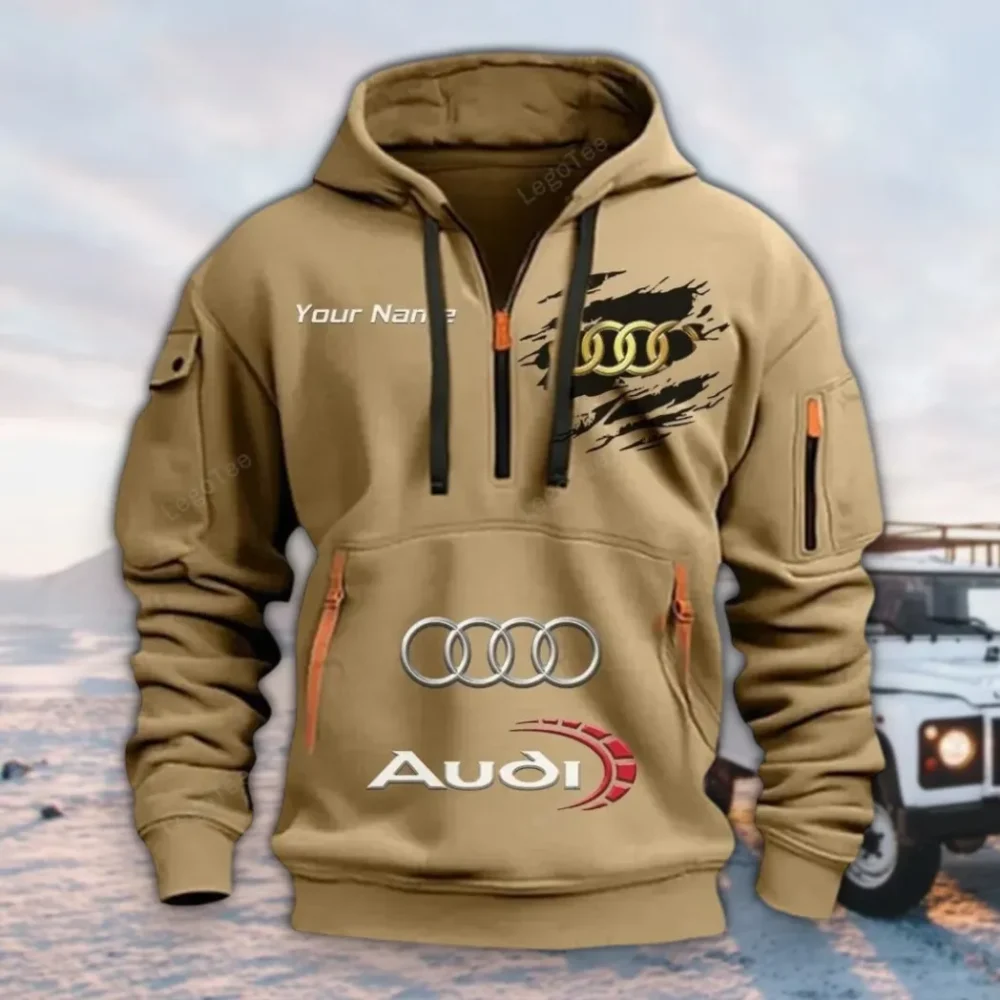Sports Sedan Hoodie Half Zipper, Sporty Fan Half-Zip Hoodie CAR113 - Khaki