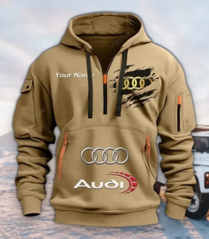 Sports Sedan Hoodie Half Zipper, Sporty Fan Half-Zip Hoodie CAR113 - Khaki