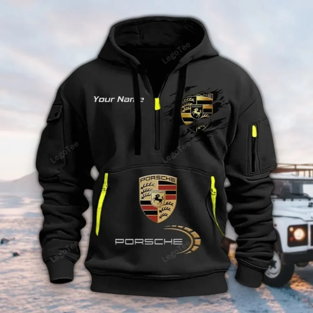 Sports Car Hoodie Half Zipper, Casual Sport Half-Zip Hoodie CAR113 - Black