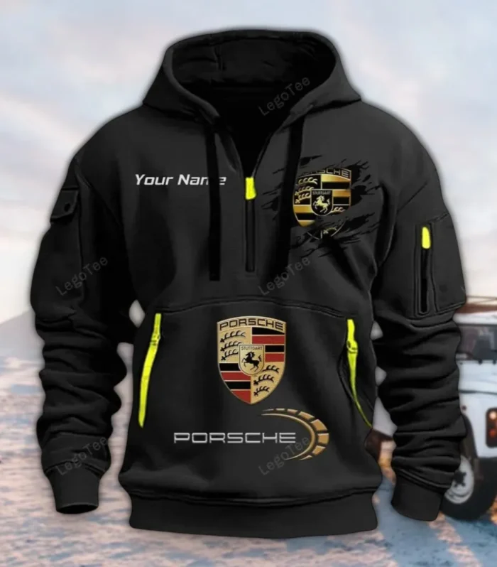 Sports Car Hoodie Half Zipper, Casual Sport Half-Zip Hoodie CAR113 - Black
