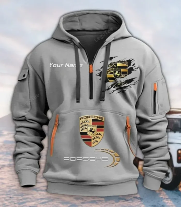 Precision Handling Car Hoodie Half Zipper, Casual Sport Half-Zip Hoodie CAR113 - Gray