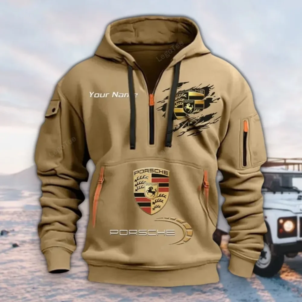 Exotic Coupe Hoodie Half Zipper, Sporty Fan Half-Zip Hoodie CAR113 - Khaki