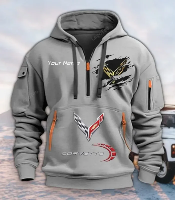 Performance Vehicle Hoodie Half Zipper, Athletic Fan Half-Zip Hoodie CAR113 - Gray