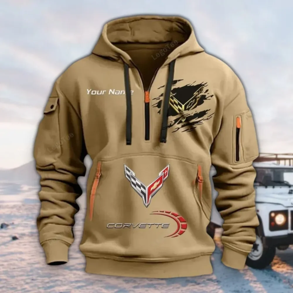 Iconic Sports Car Hoodie Half Zipper, Sporty Fan Half-Zip Hoodie CAR113 - Khaki