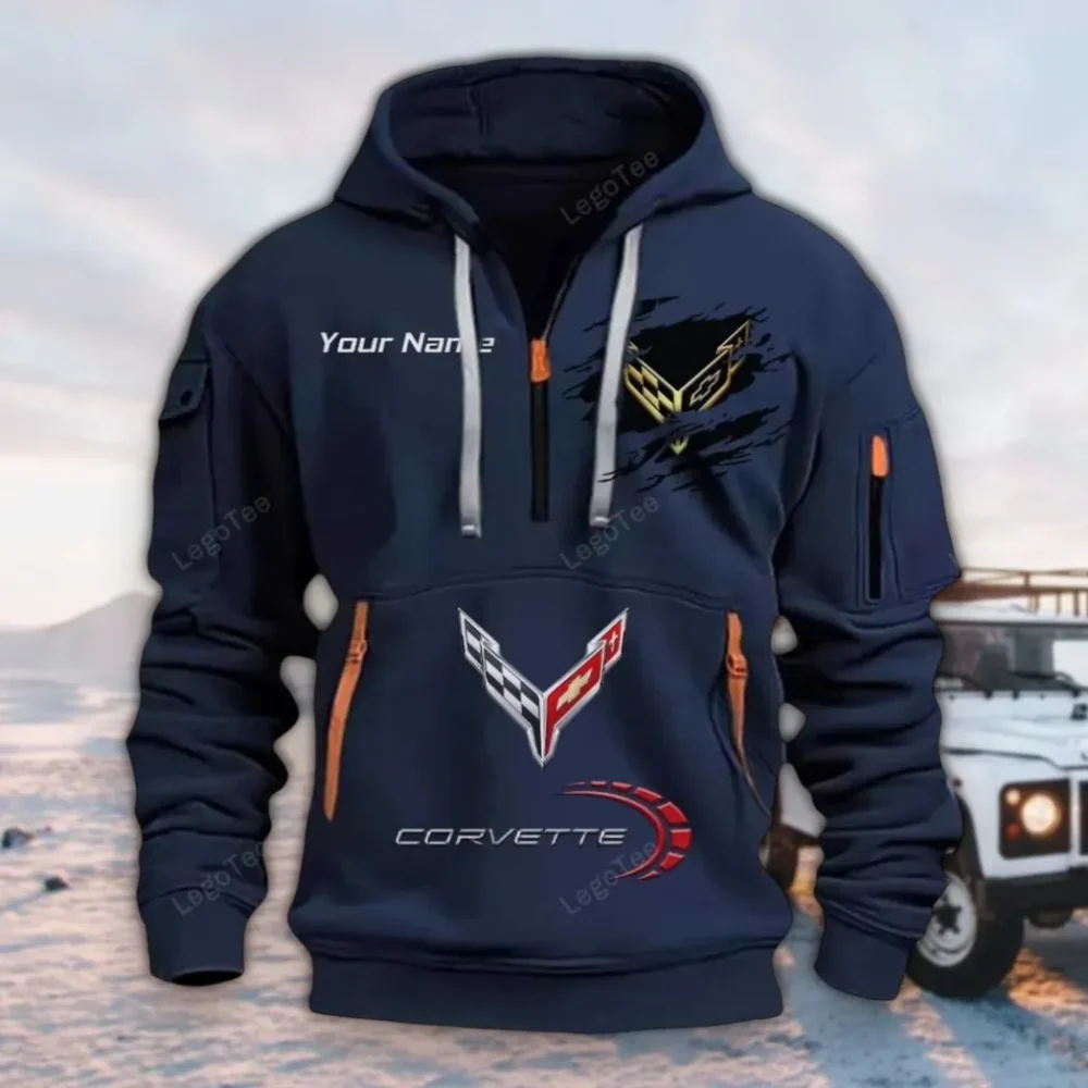 Iconic Sports Car Hoodie Half Zipper, Active Spirit Hoodie CAR113 - Navy