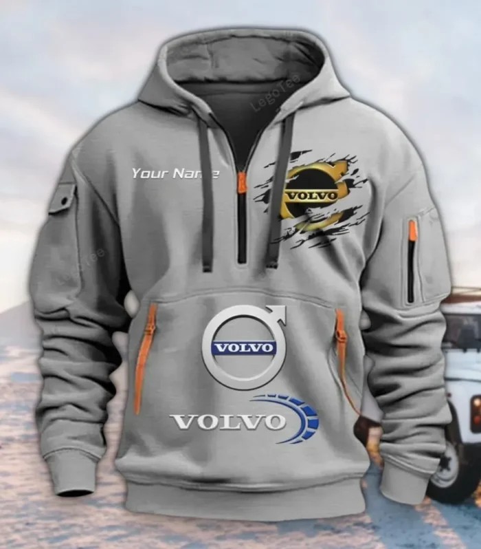 Automotive Brand Hoodie Half Zipper, Supporter Spirit Hoodie CAR113 - Gray