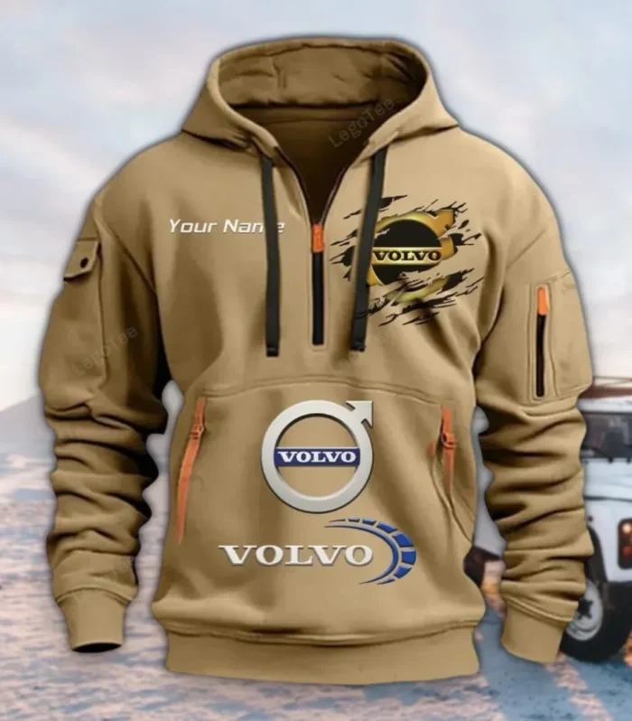 Global Automobile Hoodie Half Zipper, True Fan Hoodie CAR113 - Khaki