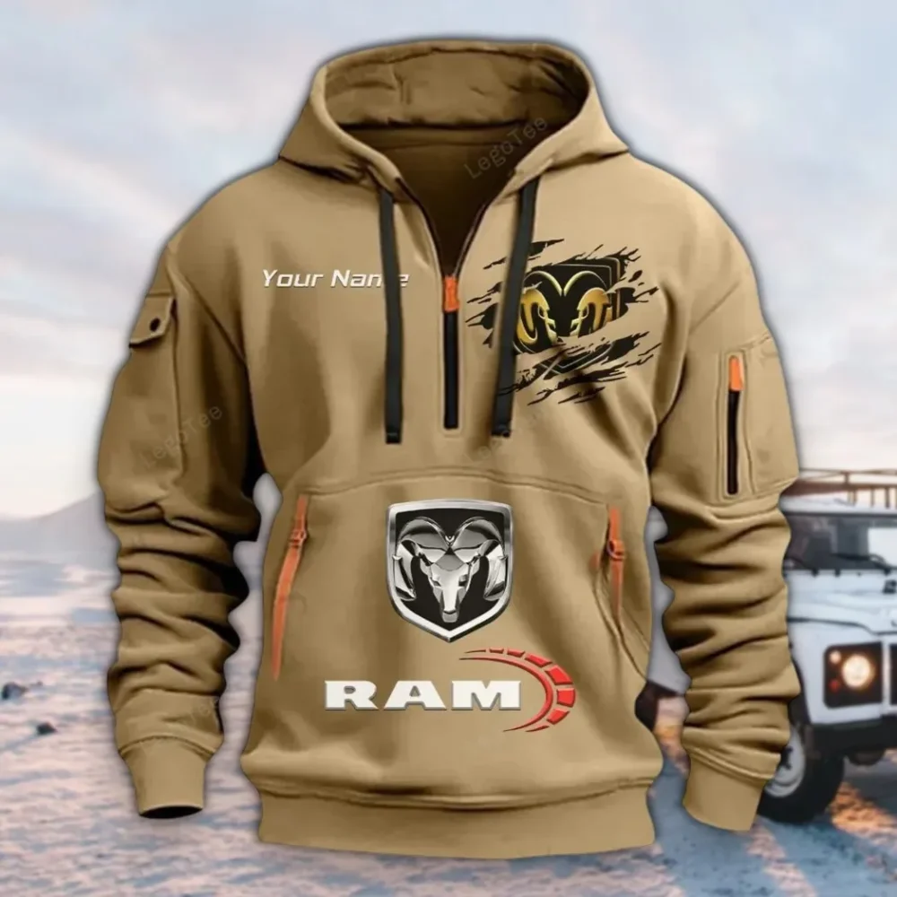 Heavy-Duty Truck Hoodie Half Zipper, Active Spirit Hoodie CAR113 - Khaki