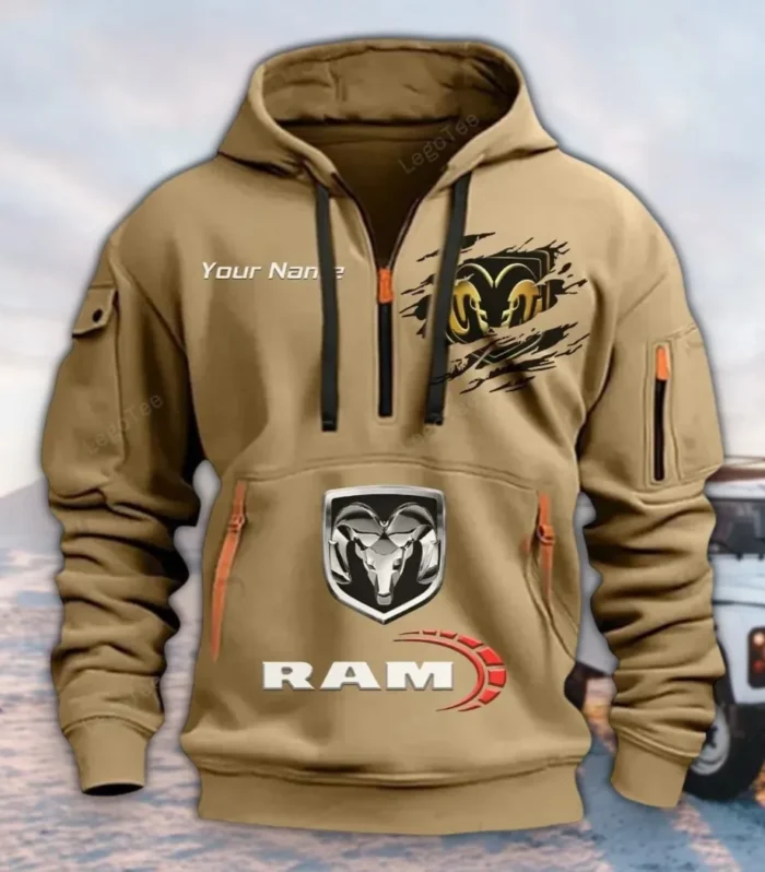 Heavy-Duty Truck Hoodie Half Zipper, Active Spirit Hoodie CAR113 - Khaki
