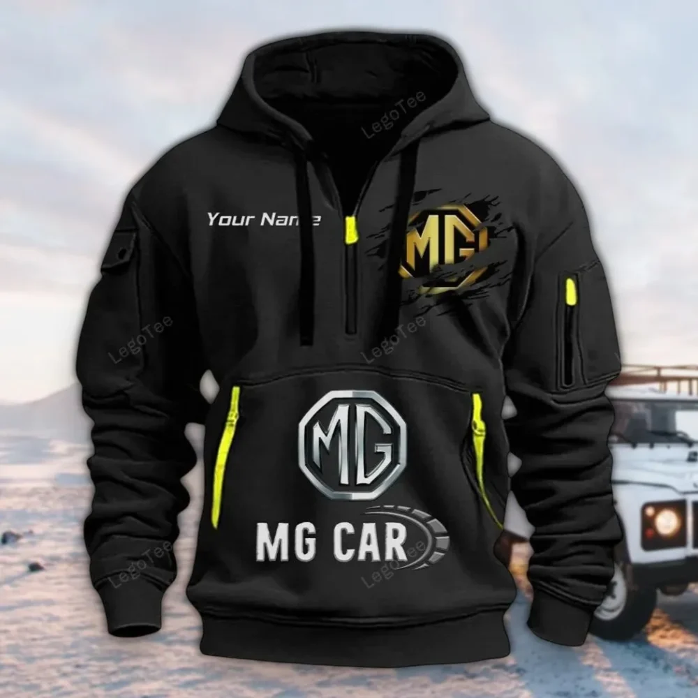 Classic British Car Hoodie Half Zipper, Bold Energy Hoodie CAR113 - Black
