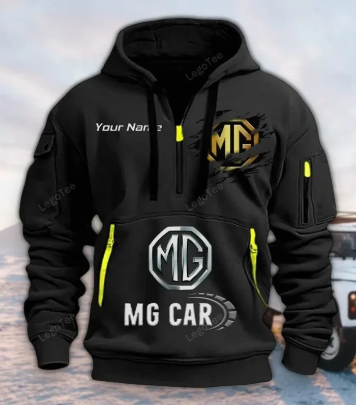 Classic British Car Hoodie Half Zipper, Bold Energy Hoodie CAR113 - Black