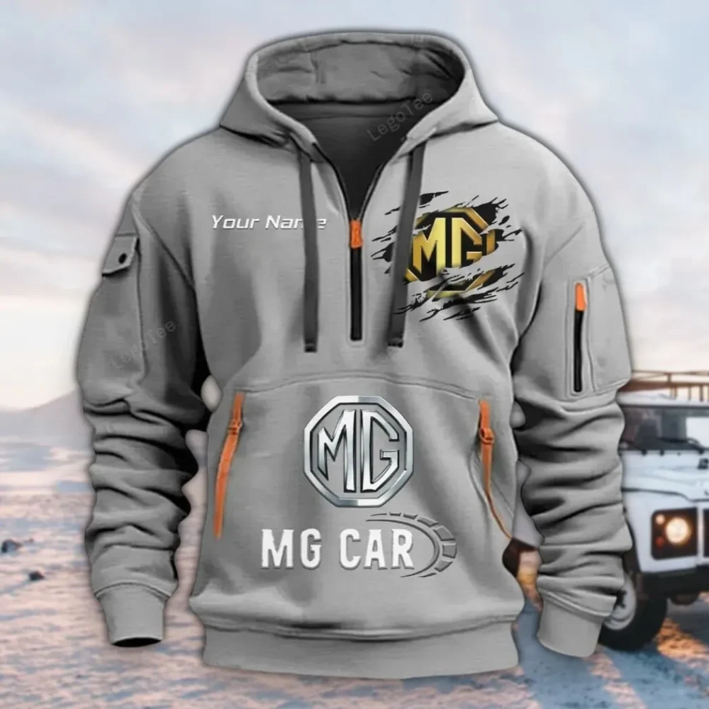 Vintage Sports Auto Hoodie Half Zipper, Fan Pride Half-Zip Hoodie CAR113 - Gray