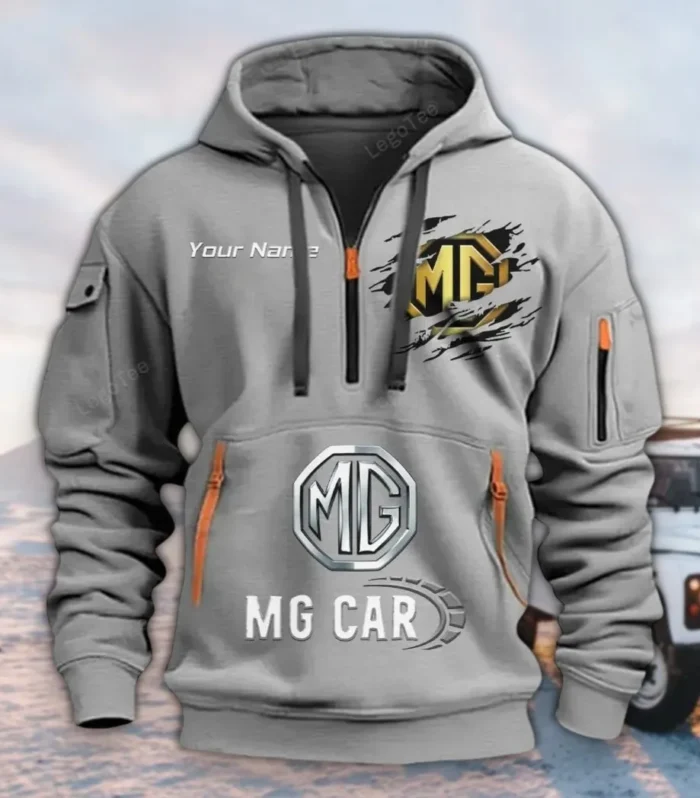 Vintage Sports Auto Hoodie Half Zipper, Fan Pride Half-Zip Hoodie CAR113 - Gray