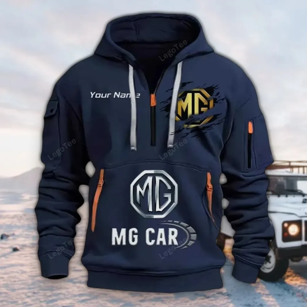Vintage Sports Auto Hoodie Half Zipper, Casual Sport Half-Zip Hoodie CAR113 - Navy