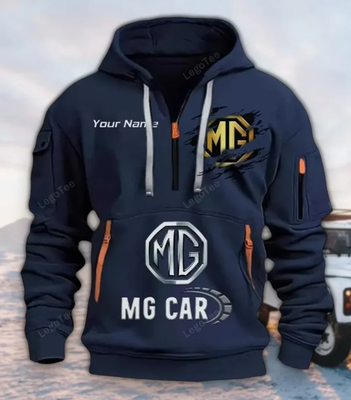Vintage Sports Auto Hoodie Half Zipper, Casual Sport Half-Zip Hoodie CAR113 - Navy