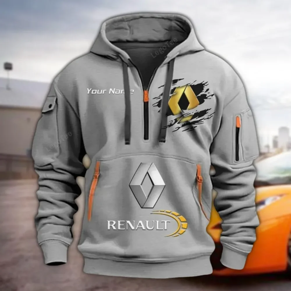 Affordable Auto Hoodie Half Zipper, Athletic Fan Half-Zip Hoodie CAR113 - Gray