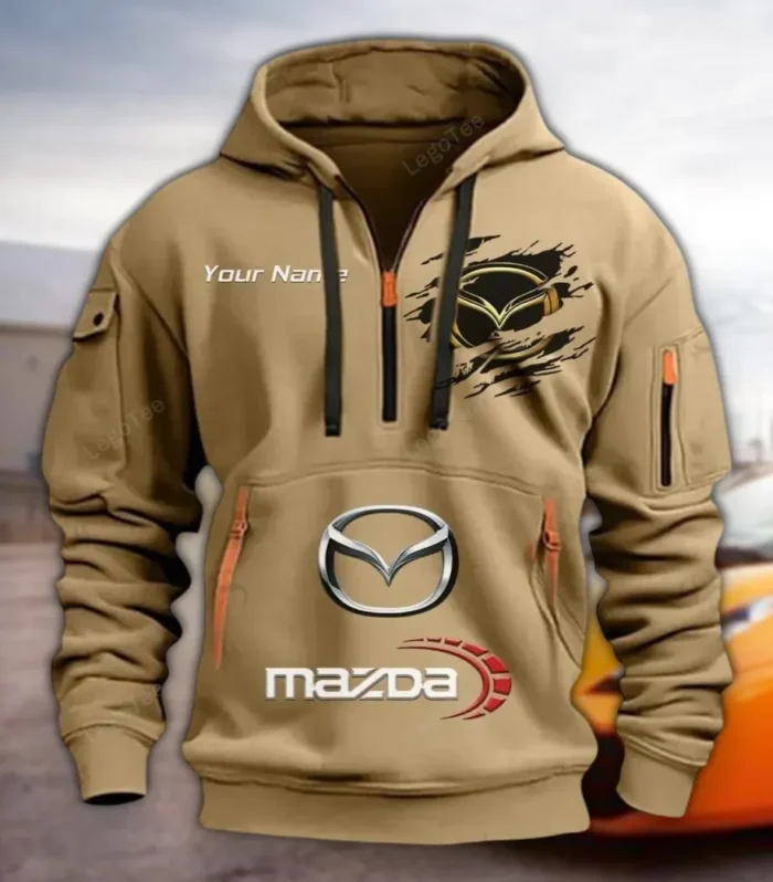Crossover SUV Hoodie Half Zipper, Bold Fan Hoodie CAR113 - Khaki