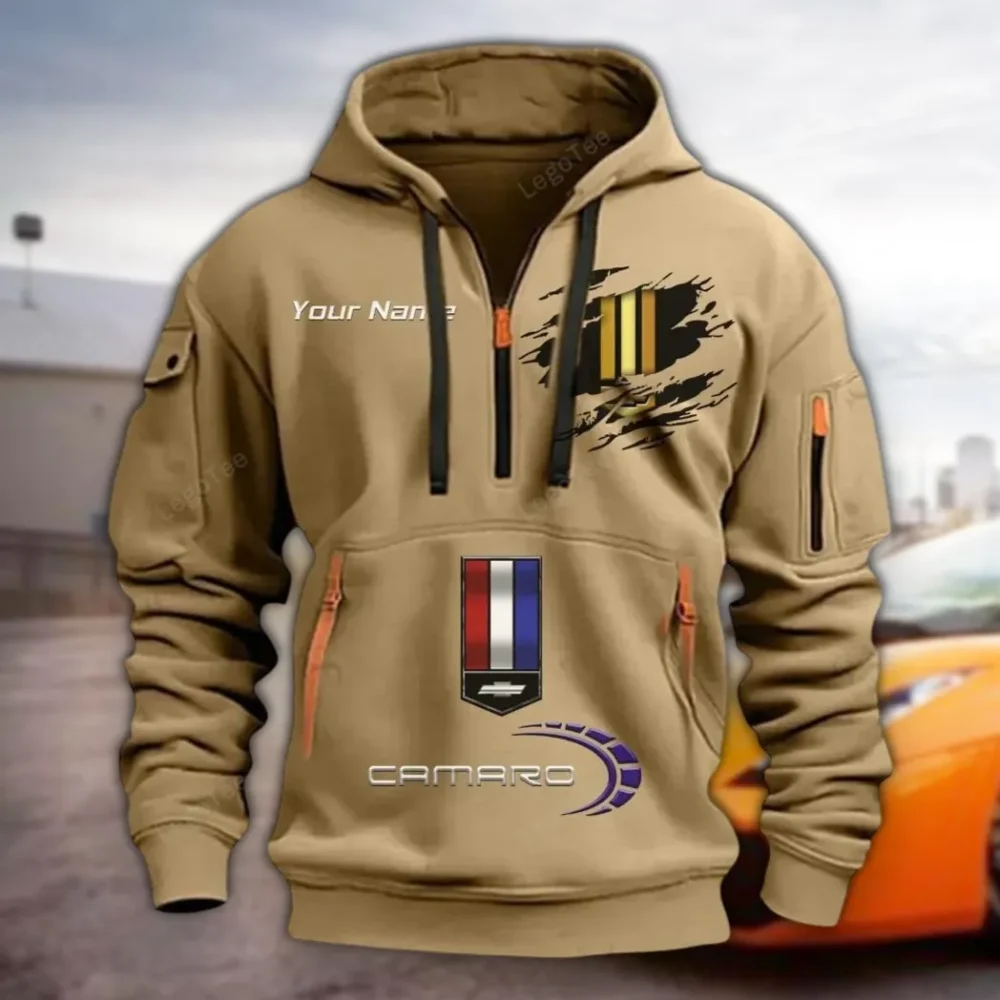 Iconic Muscle Ride Hoodie Half Zipper, Supporter Spirit Hoodie CAR113 - Khaki