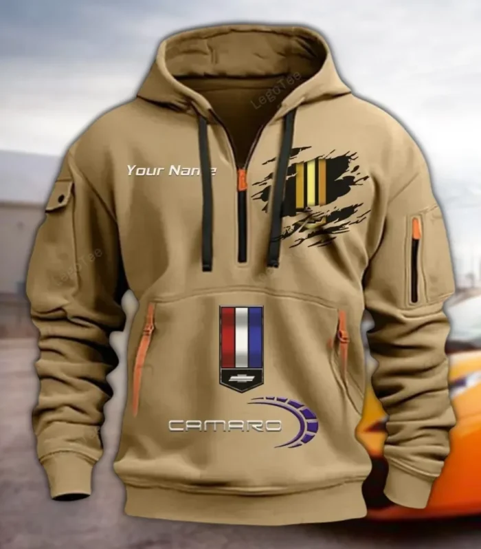 Iconic Muscle Ride Hoodie Half Zipper, Supporter Spirit Hoodie CAR113 - Khaki