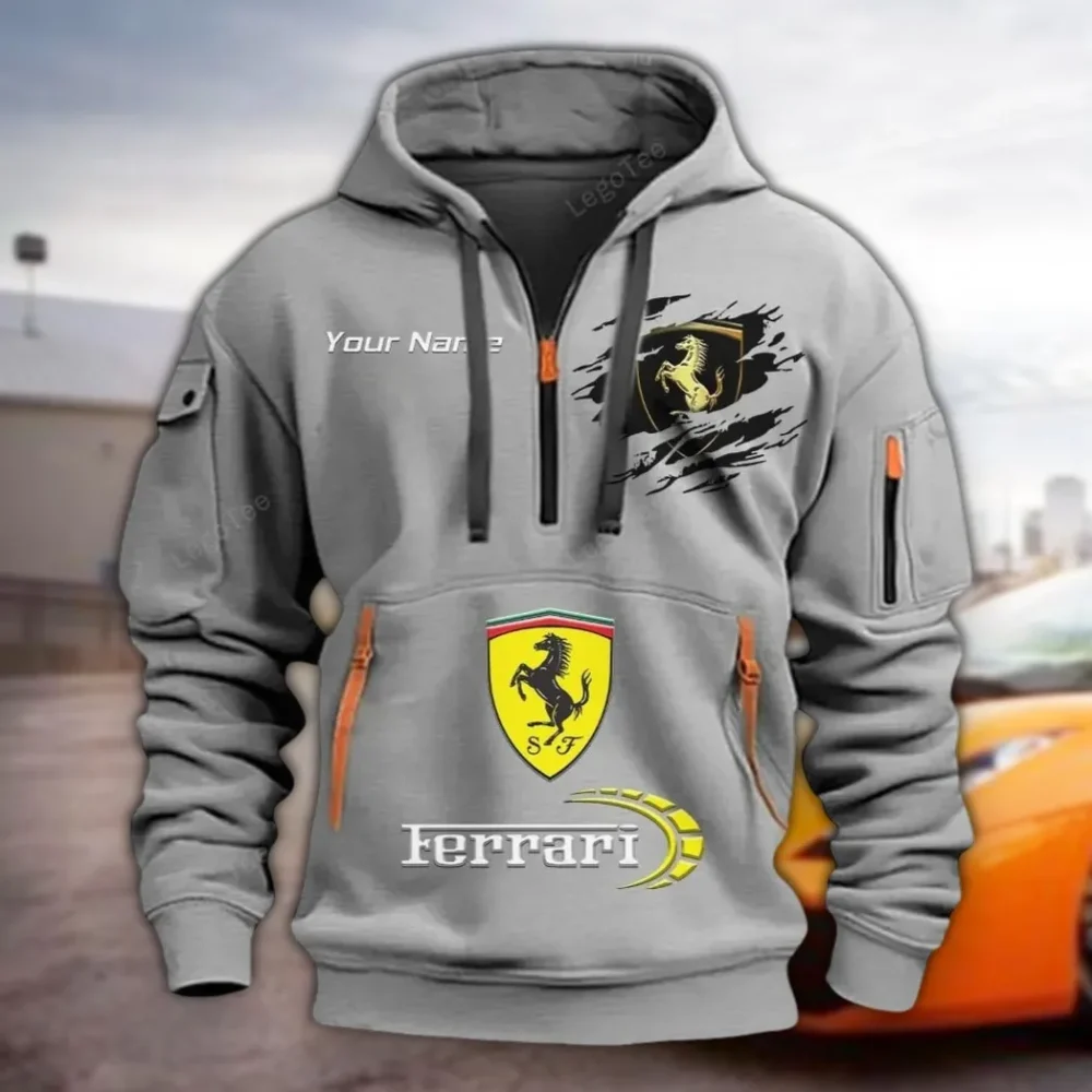Sports Car Hoodie Half Zipper, Everyday Fan Hoodie CAR113 - Gray