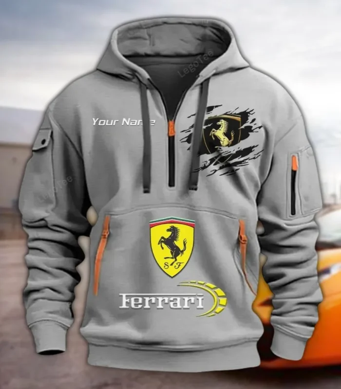 Sports Car Hoodie Half Zipper, Everyday Fan Hoodie CAR113 - Gray