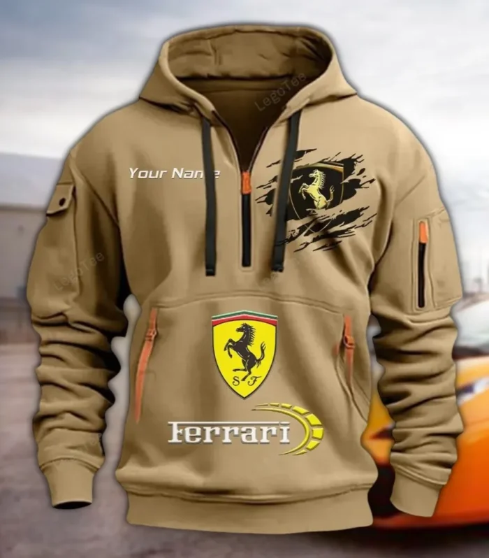 Sports Car Hoodie Half Zipper, Bold Energy Hoodie CAR113 - Khaki