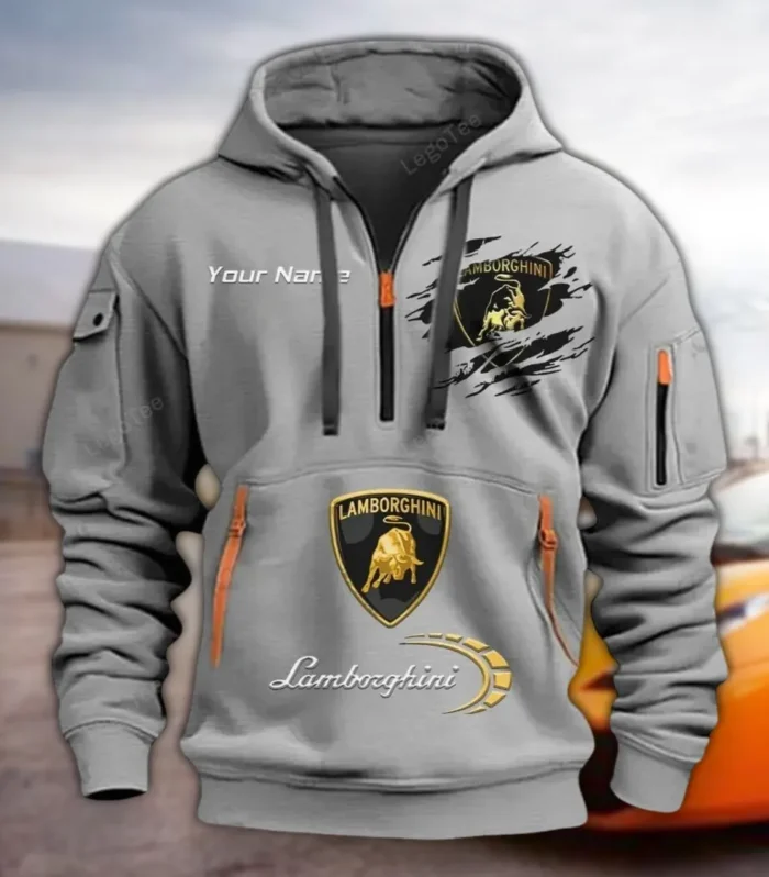 Iconic Supercar Ride Hoodie Half Zipper, Active Spirit Hoodie CAR113 - Gray