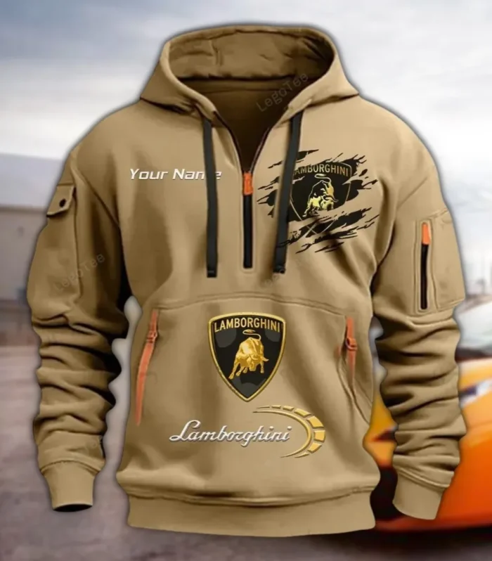 Exotic Sports Car Hoodie Half Zipper, Supporter Style Half-Zip Hoodie CAR113 - Khaki