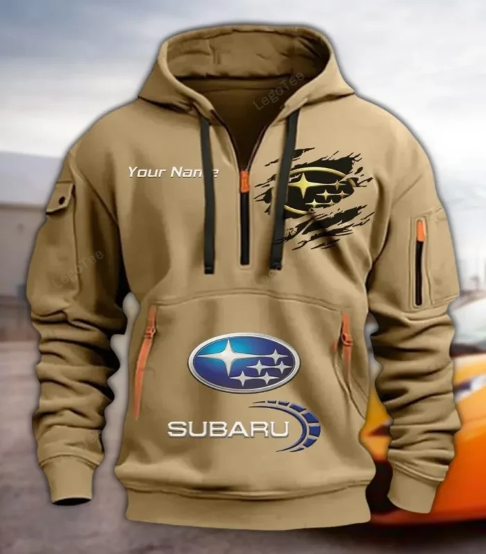 Boxer Engine Car Hoodie Half Zipper, Supporter Style Half-Zip Hoodie CAR113 - Khaki