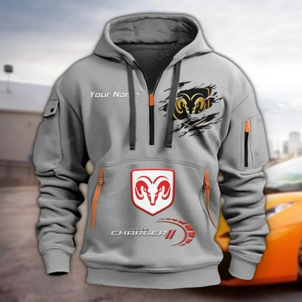 American Muscle Car Hoodie Half Zipper, Supporter Style Half-Zip Hoodie CAR113 - Gray
