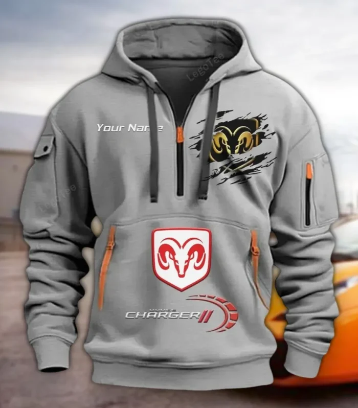 American Muscle Car Hoodie Half Zipper, Supporter Style Half-Zip Hoodie CAR113 - Gray
