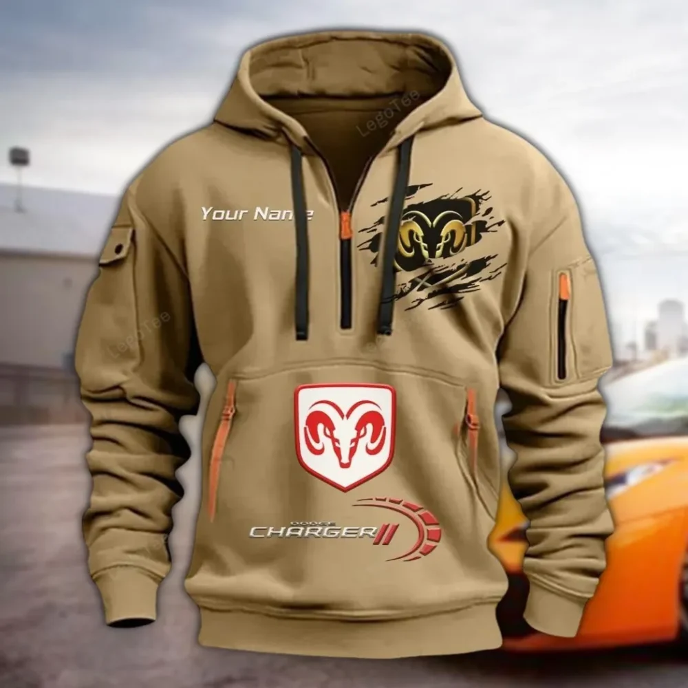 High-Speed Sedan Hoodie Half Zipper, Streetwear Fan Hoodie CAR113 - Khaki