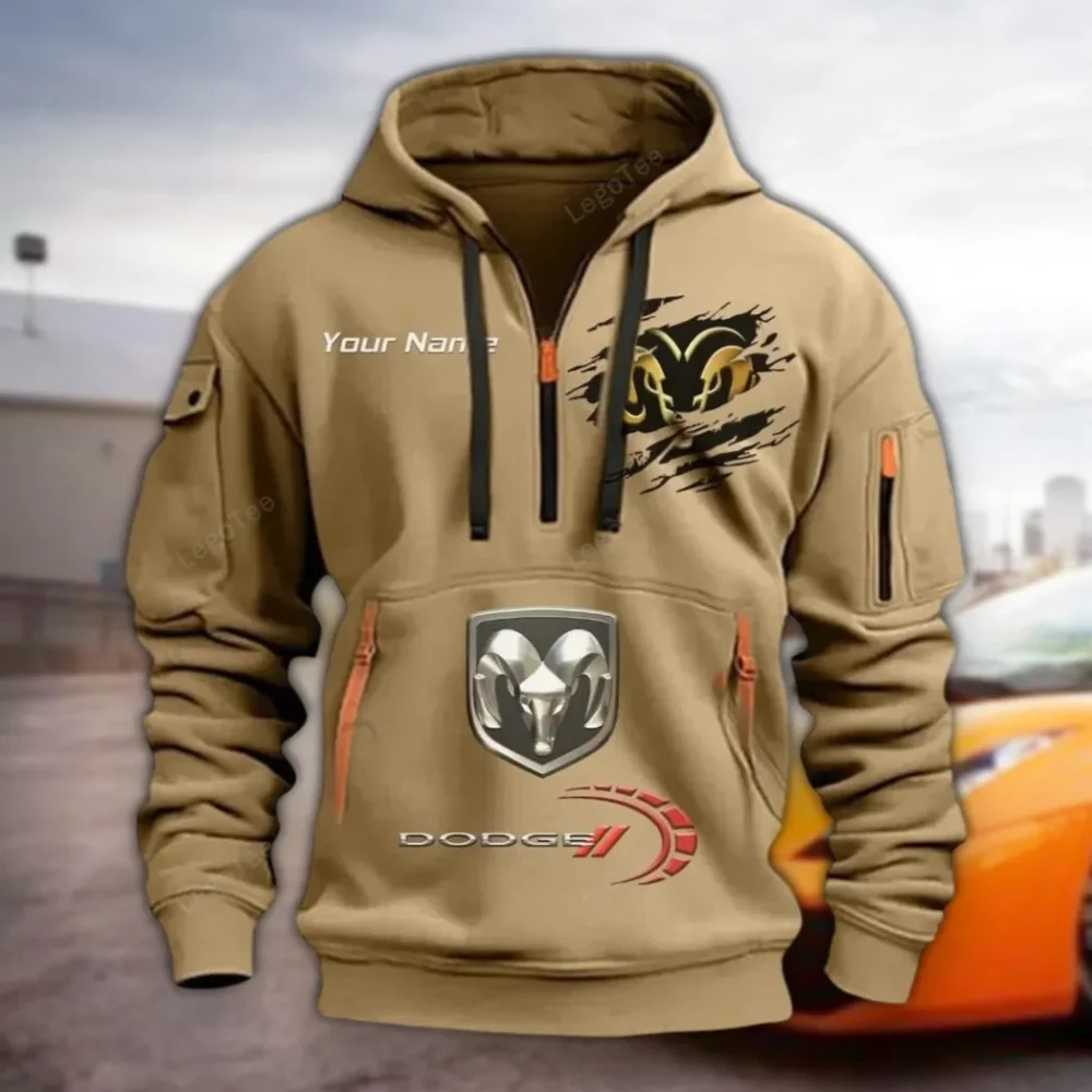 Power Car Hoodie Half Zipper, Everyday Fan Hoodie CAR113 - Khaki