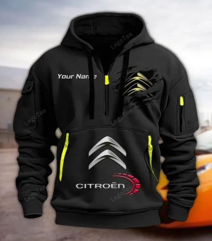 Compact Hatchback Hoodie Half Zipper, Sport Spirit Hoodie CAR113 - Black