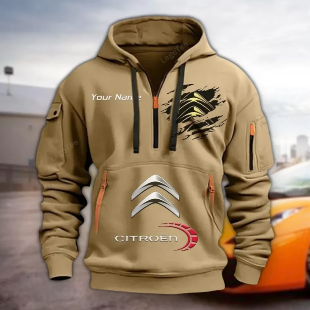 Family Car Hoodie Half Zipper, Everyday Fan Hoodie CAR113 - Khaki
