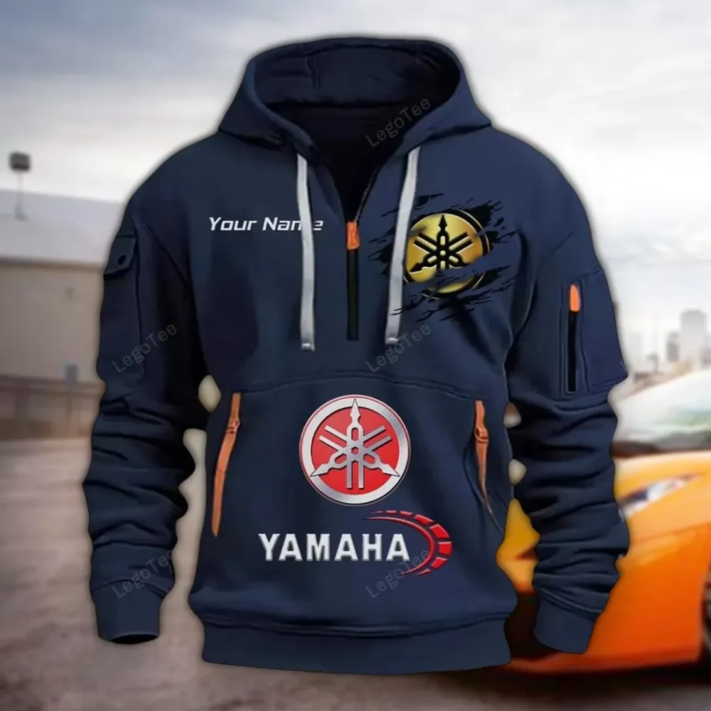 Adventure Motorbike Hoodie Half Zipper, Performance Fan Hoodie CAR113 - Navy
