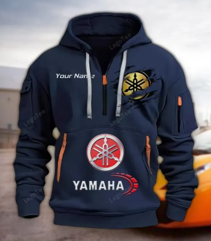 Adventure Motorbike Hoodie Half Zipper, Performance Fan Hoodie CAR113 - Navy