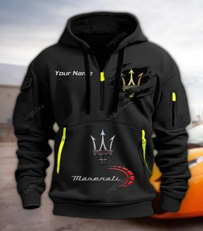 Luxury Car Hoodie Half Zipper, Casual Sport Half-Zip Hoodie CAR113 - Black