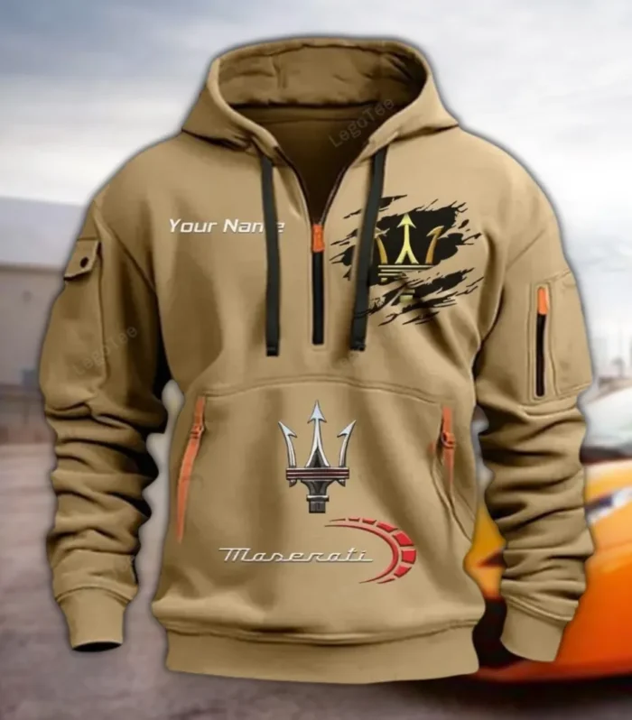 Supercar Hoodie Half Zipper, True Supporter Half-Zip Hoodie CAR113 - Khaki
