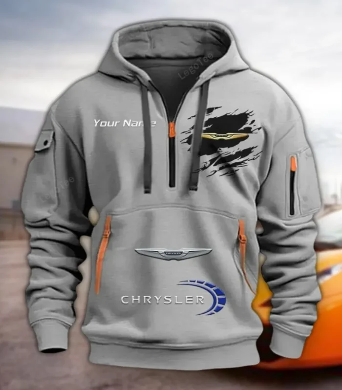 Classic Automobile Hoodie Half Zipper, Streetwear Fan Hoodie CAR113 - Gray