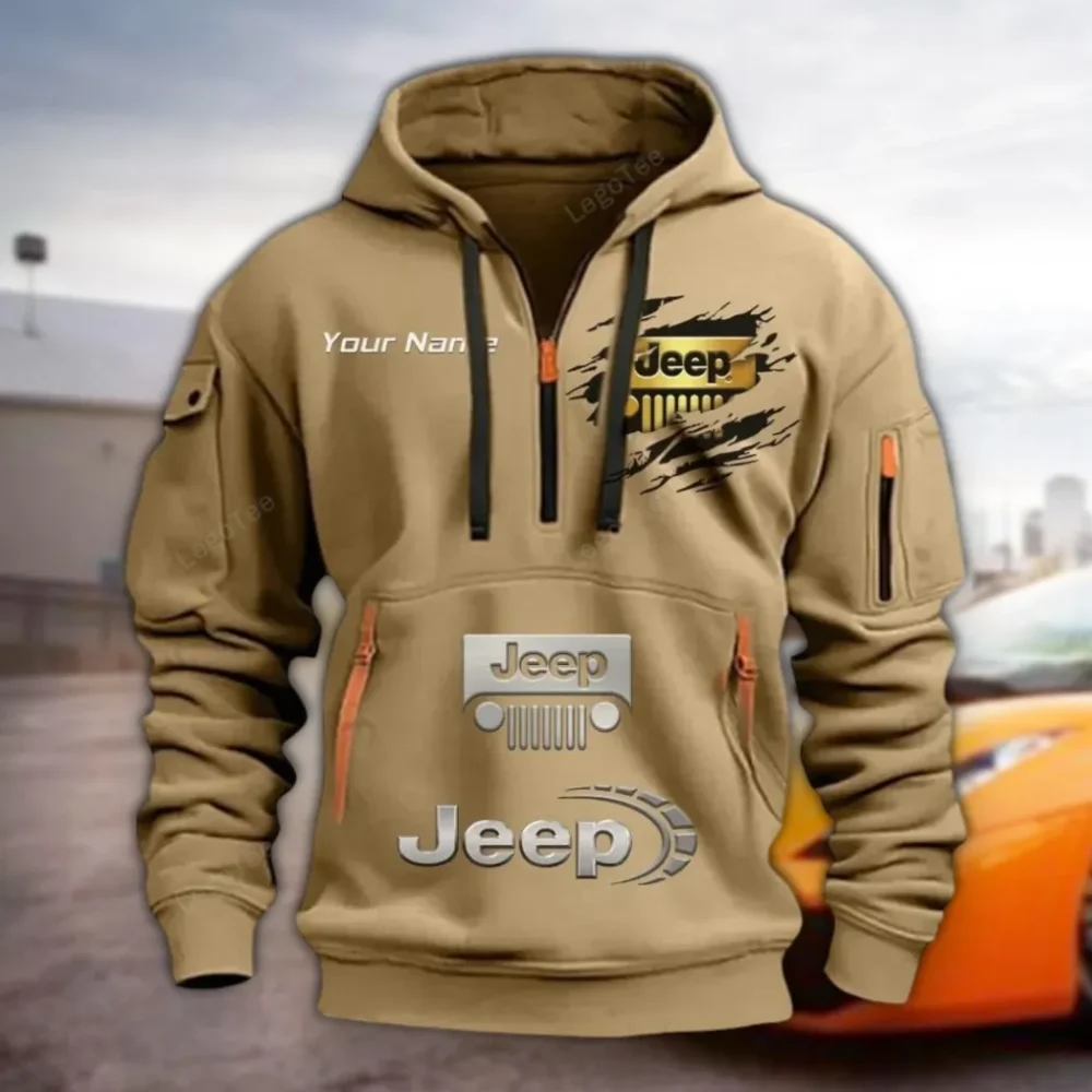 Off-Road Vehicle Hoodie Half Zipper, Everyday Fan Hoodie CAR113 - Khaki