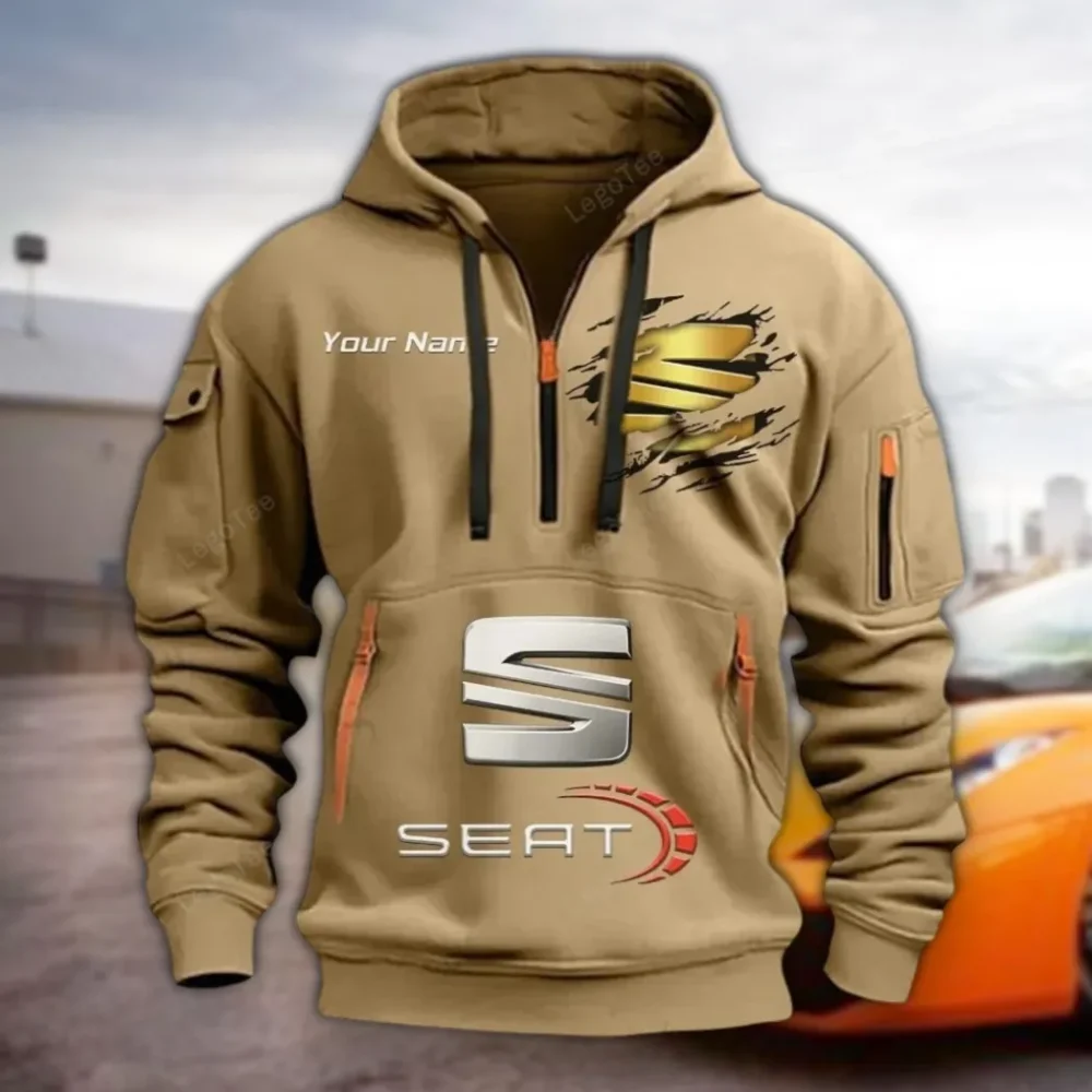 Family Sedan Hoodie Half Zipper, Everyday Comfort Half-Zip Hoodie CAR113 - Khaki