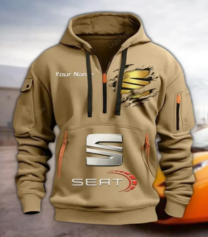 Family Sedan Hoodie Half Zipper, Everyday Comfort Half-Zip Hoodie CAR113 - Khaki